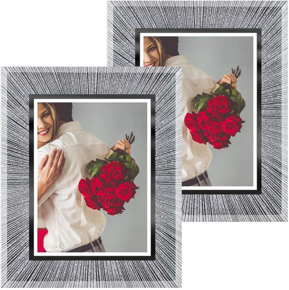 Q.Hou 6x8 Picture Frame Sparkle Glass Photo Frame Set of 2 for Tabletop or Wall Mount (QH-003GL-6X8)
