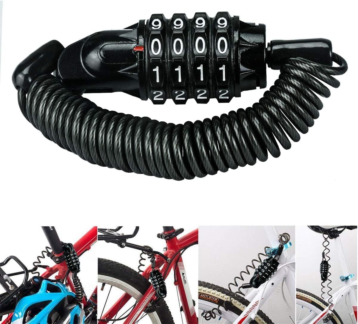 Allnice Bike Lock Cable Mini Cycling Combination Bicycle Cable Lock Portable Anti-Theft Resettable 4 Digit for Travel Luggage Locks Helmet Lock