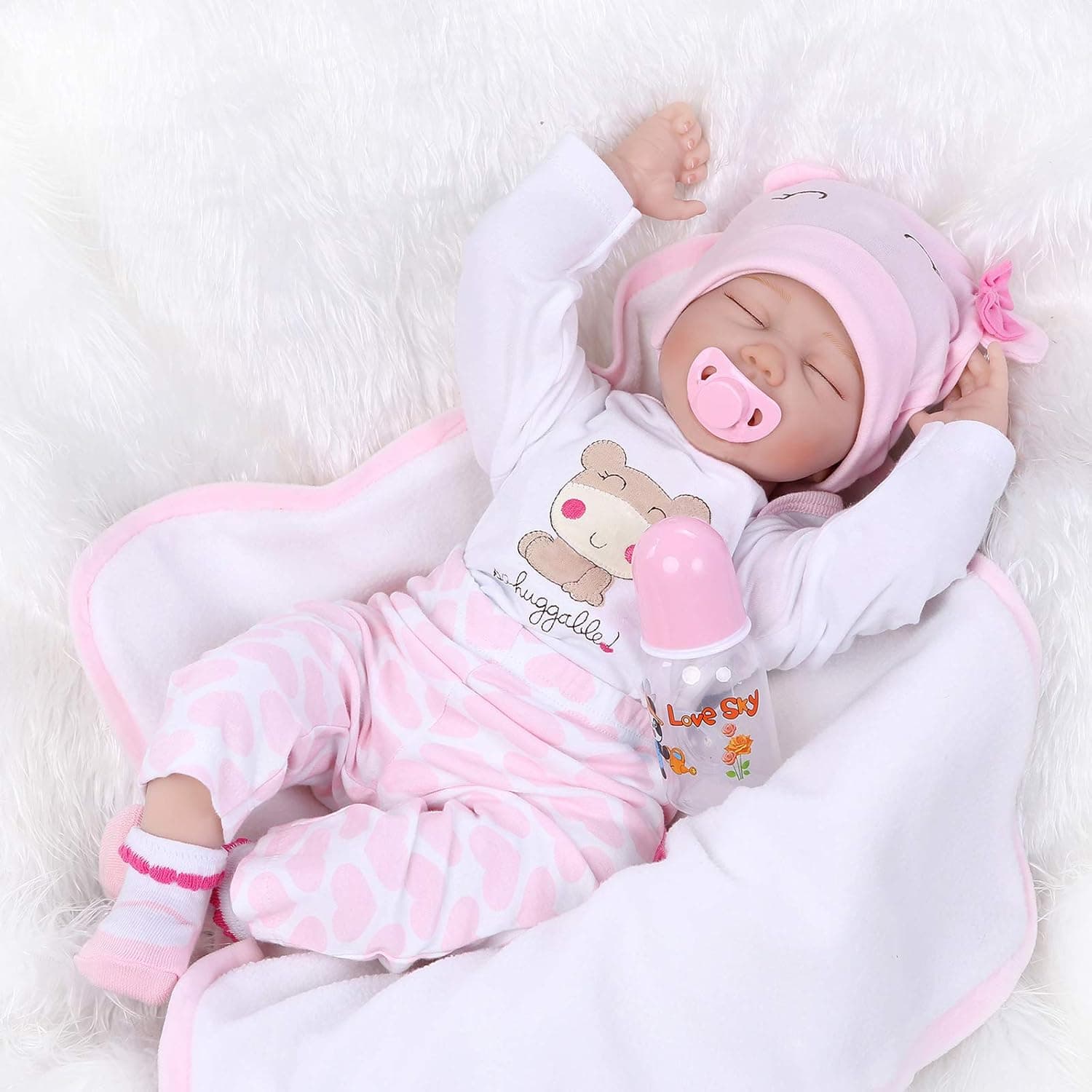 Lifelike Reborn Baby Doll Girl 22" Realistic Soft Vinyl Silicone Handmade Weighted Pink Outfit Eyes Closed Sleeping