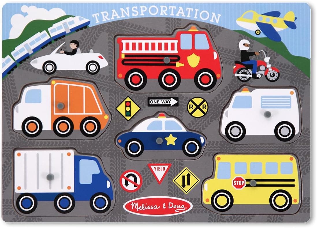 Melissa & Doug Transportation Vehicles Wooden Peg Puzzle (6 pcs)