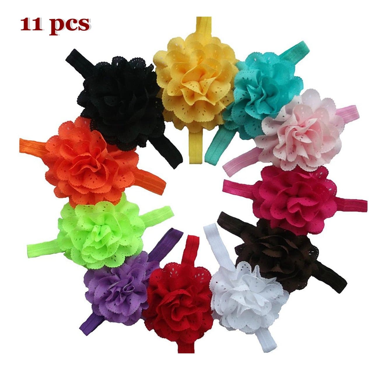FuzzyGreen Pretty Baby Girls Chiffon Flower Headband Hairband Photography (11 pieces)