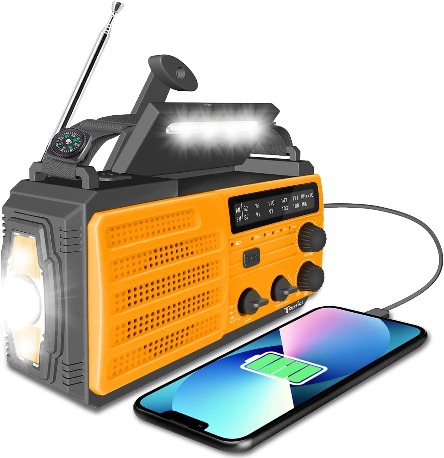 Emergency Radio Topsics 8000mAh Solar Hand Crank Weather Radio 4 Ways Powered AM/FM/SW/NOAA Weather Alert Portable Radio with Flashlight, Reading Lamp, Cellphone Charger and SOS Alarm