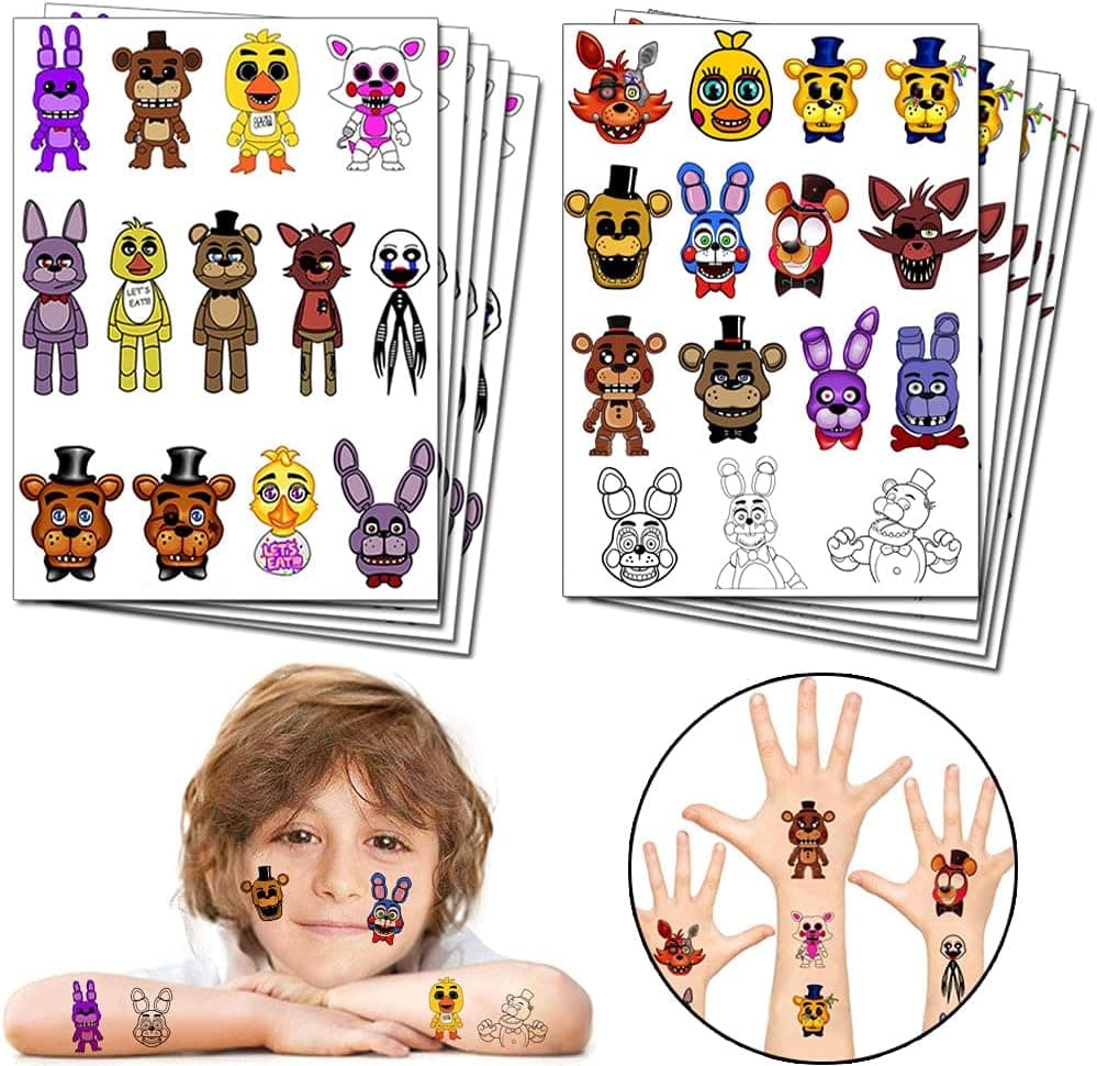 Haoxiang Video Game Party Favor Temporary Tattoos for Five Nights at Freddy Birthday Party Decorations supplies for Kids (10 Sheet)