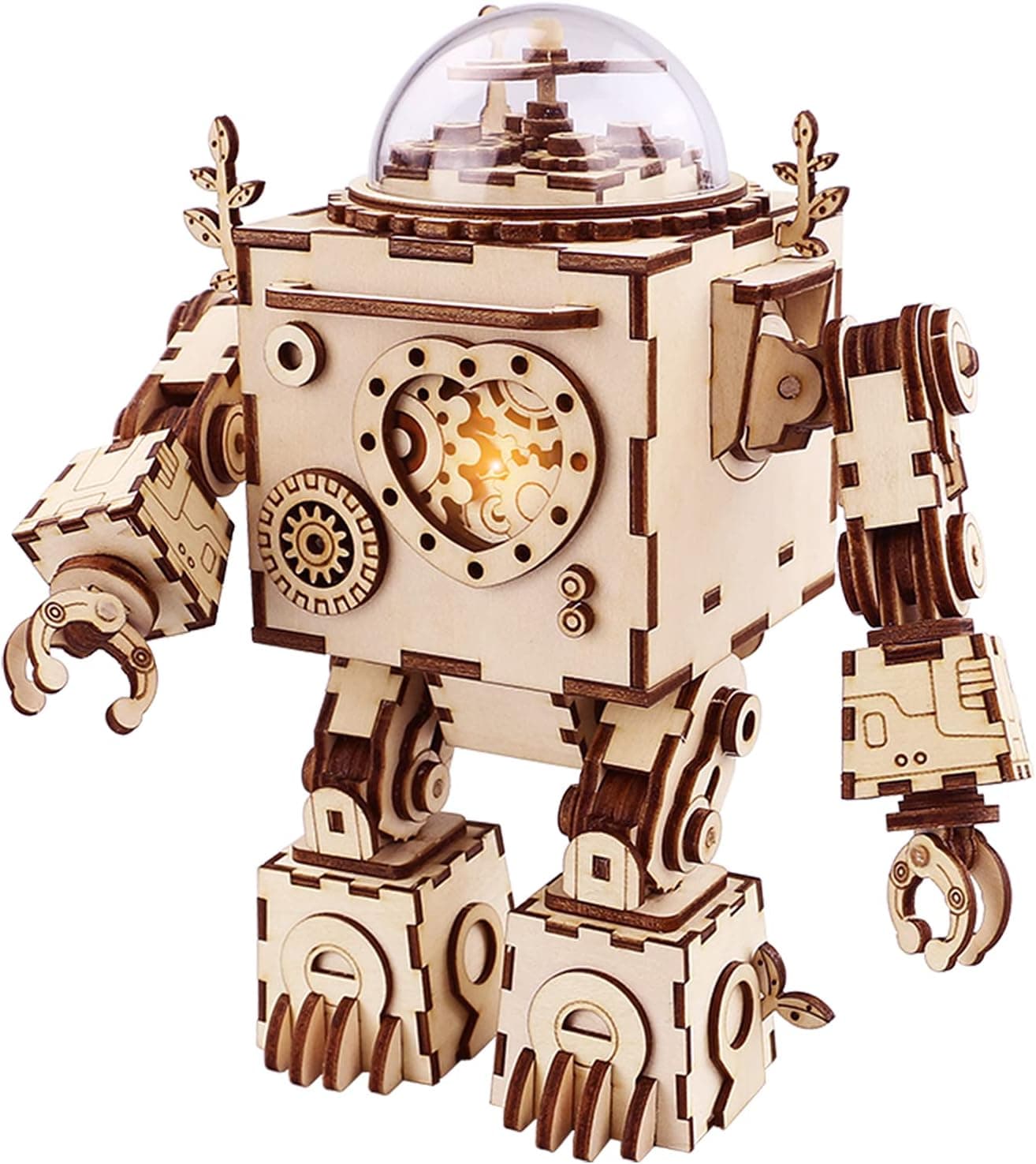 ROKR 3D Wooden Puzzle Music Box Craft Toys Best Gifts for Men Women Kids Machinarium DIY Robot Figures with Light for Christmas Birthday