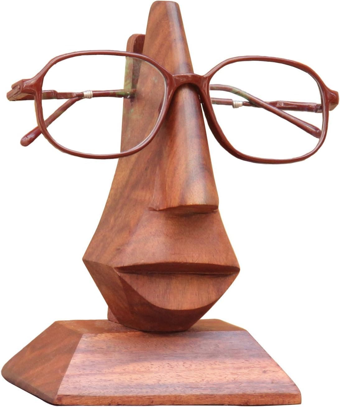 Classic Wooden Eyeglass Spectacle Holder Hand Carved Nose Shaped Display Stand Home Decorative Store Indya Gifts