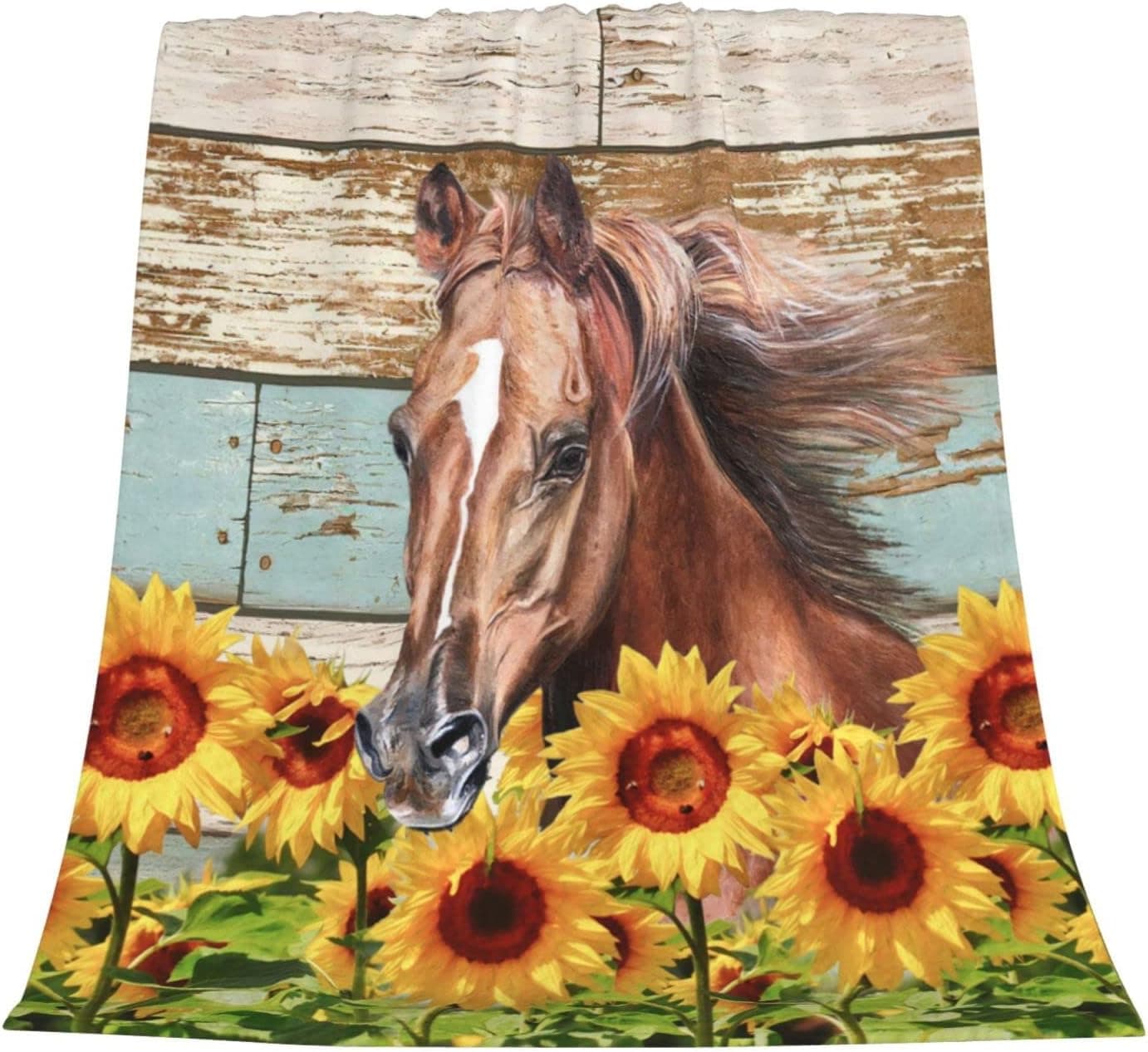 Horse Blanket Horse Gifts for Girls Women, Sunflower Floral Horse Blankets for Girls Kids, Gifts for Horse Lovers Super Soft Travel Blanket 40x50 Inches