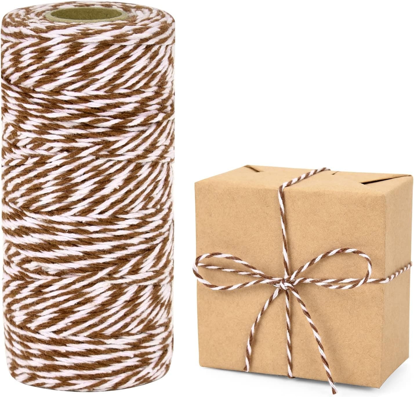 Cooking Twine, 2 Ply 328 Feet Twine Rope, Twine String for DIY Art Crafts, Gardening, Card, Letter, Packing Materials (1 PCS, Brown White)