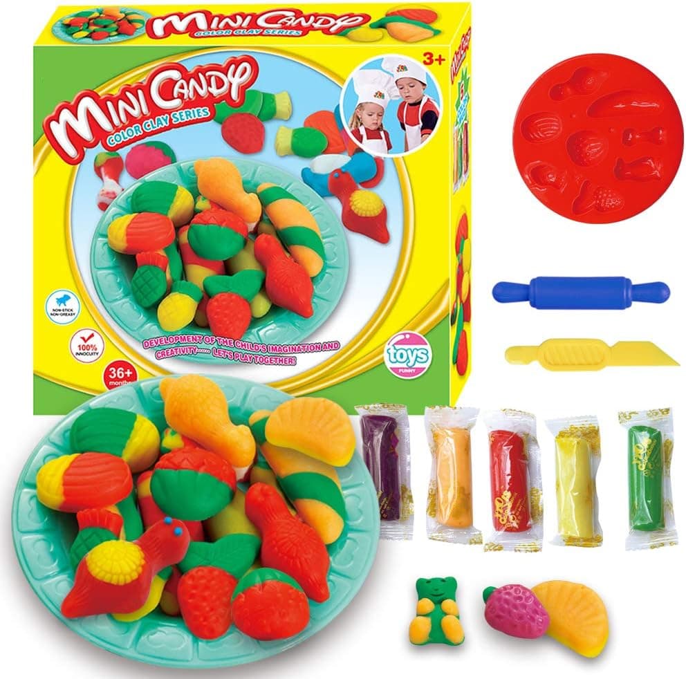 Fantarea Colour Dough Toys Color Clay Plasticine Candy Model Tool Accessories Playset Molding Mould Play Set Kit Education Toys for Kid Girls Boys 5 6 7 8 Years Old