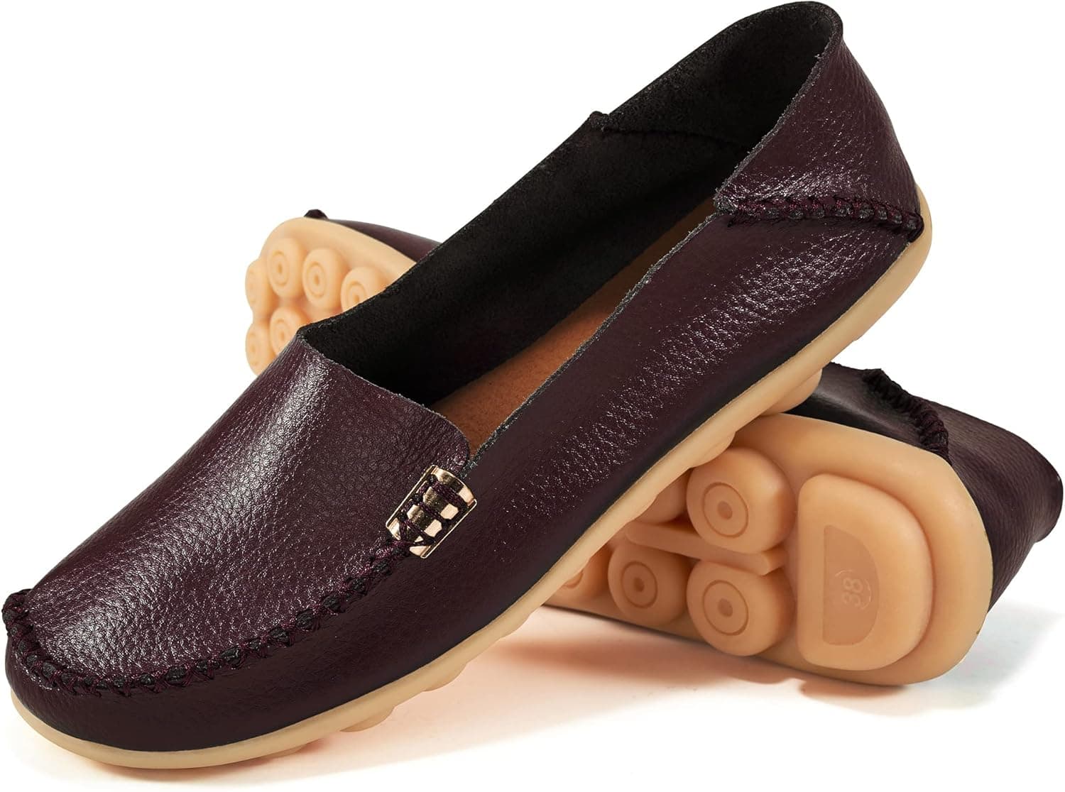 Alicegana Women's Comfortable Shoes Loafer Casual Leather Natural Driving Fashion Flats Breathable Nurse Walking Ladies Slip On Shoes