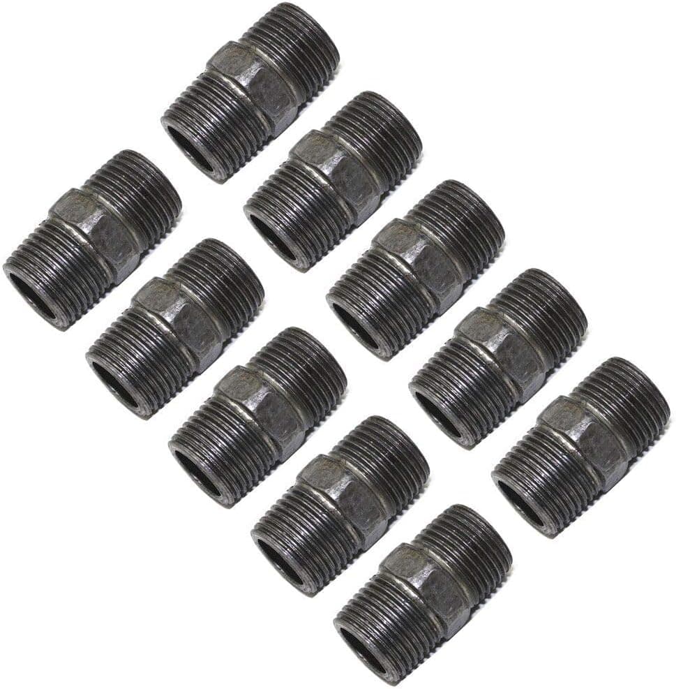LONG TAO 10PCS 1/2" x 1.5" Black Malleable Steel Nipples Fitting Industrial Piping Plumbing Supplies Thread Pipe Nipple Adapter Fittings