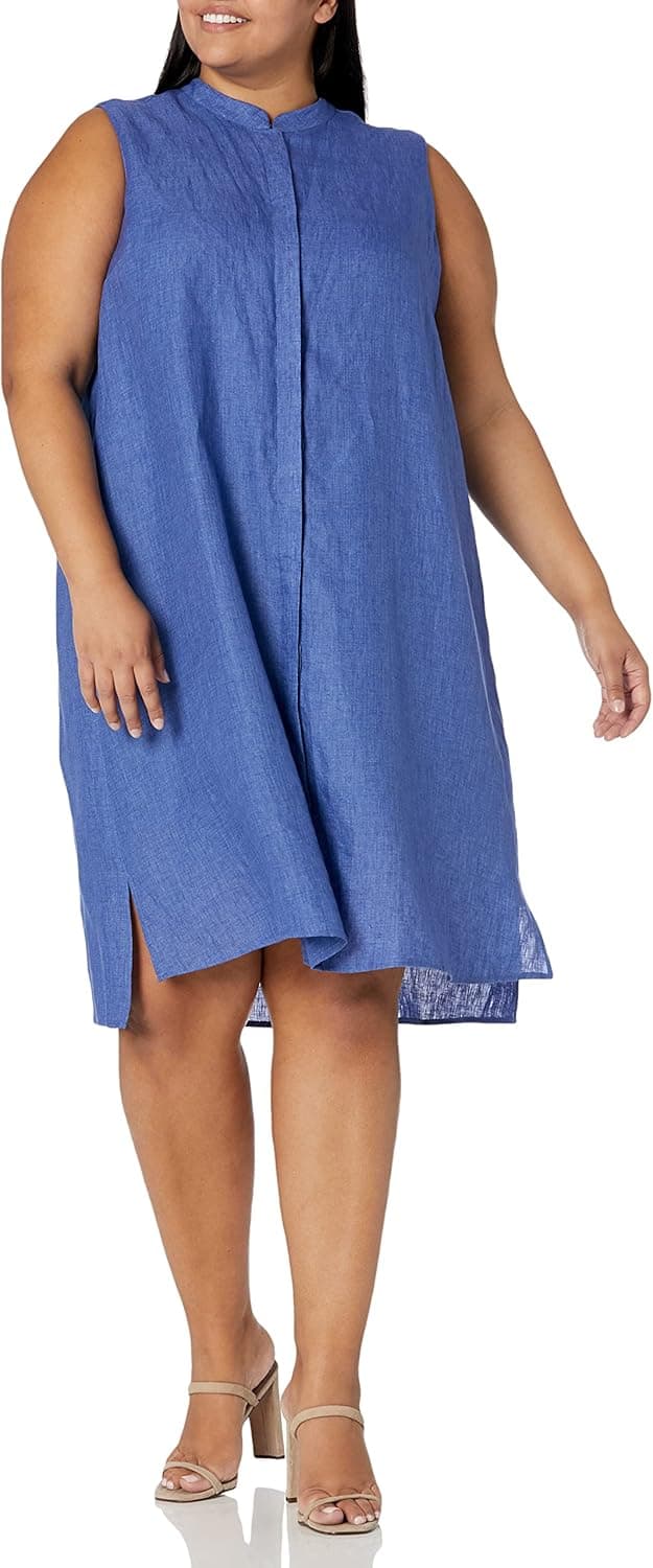 Anne Klein Women's Size Plus Linen Button Down Dress