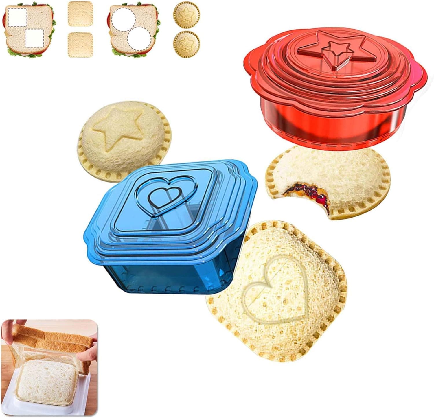 Falluk Uncrustables Maker, Sandwich Cutter and Sealer, Sandwich Cutters for Boys and Girls Great Lovely Lunch Lunchable Box and Bento Box, Red and Blue