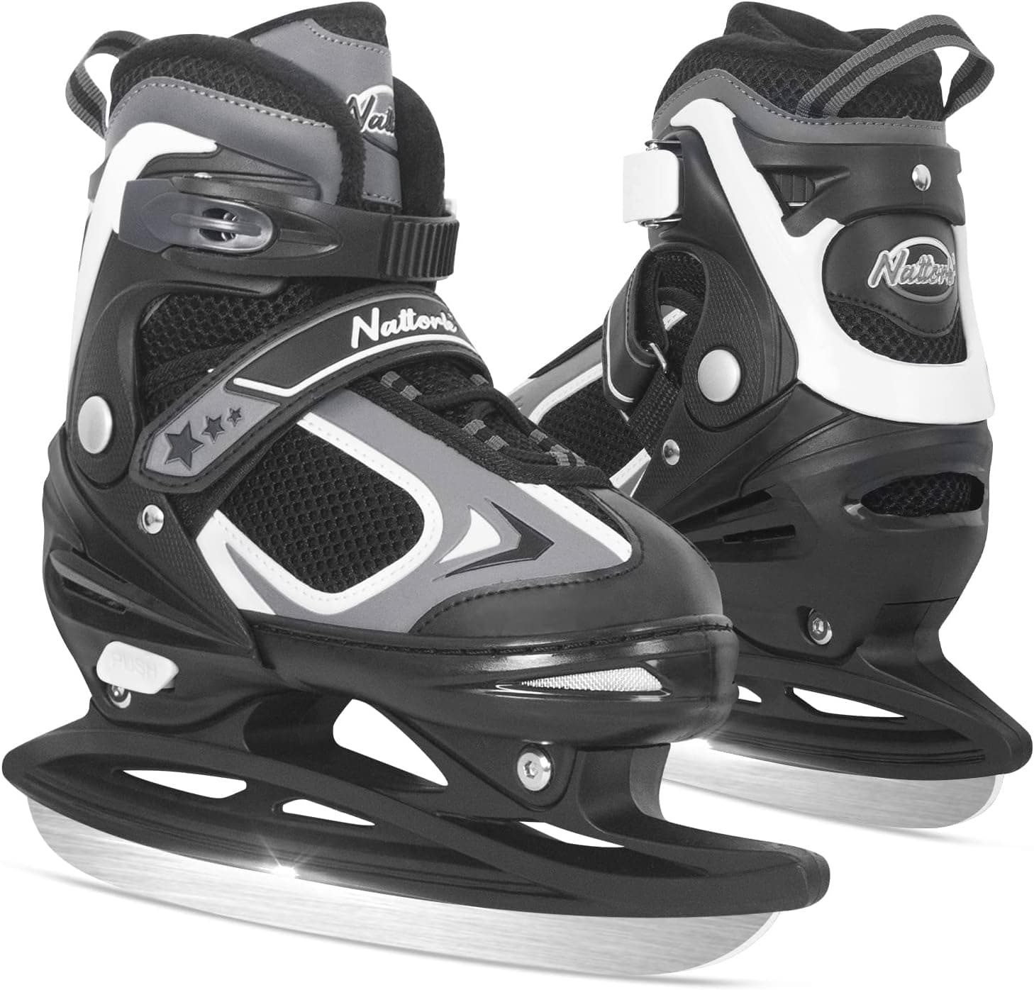 Nattork Adjustable Ice Skates for Boys, Kids and Women, Soft Padding and Reinforced Ankle Support Ice Hockey Skates Shoes for Outdoor and Rink