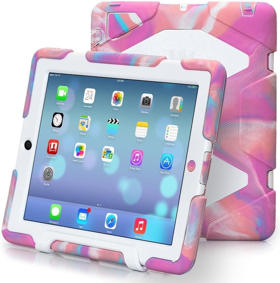 iPad Case,iPad 2 Case,iPad 3 Case,iPad 4 case,Gogoing Hot Newest Non Toxic 3D Protect Military-duty Case with Stand for iPad 4 & 3 & 2 - Rainproof Sandproof Dust-proof Shockproof (Pink camo-White)