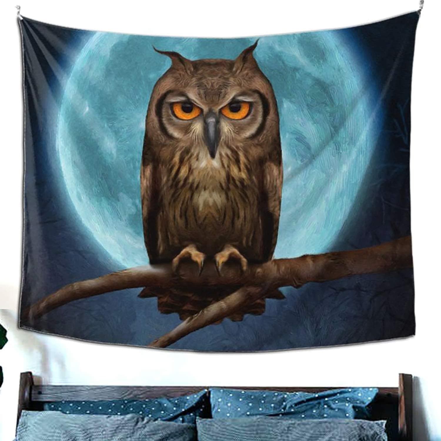Halloween Costumes Owl Tapestry Wall Hanging Gifts For Women and Men Psychedelic Owl Under Moonlight Wall Tapestry Art Home Decorations for Living Room Bedroom Decor (Owl-moon, 59"x59")
