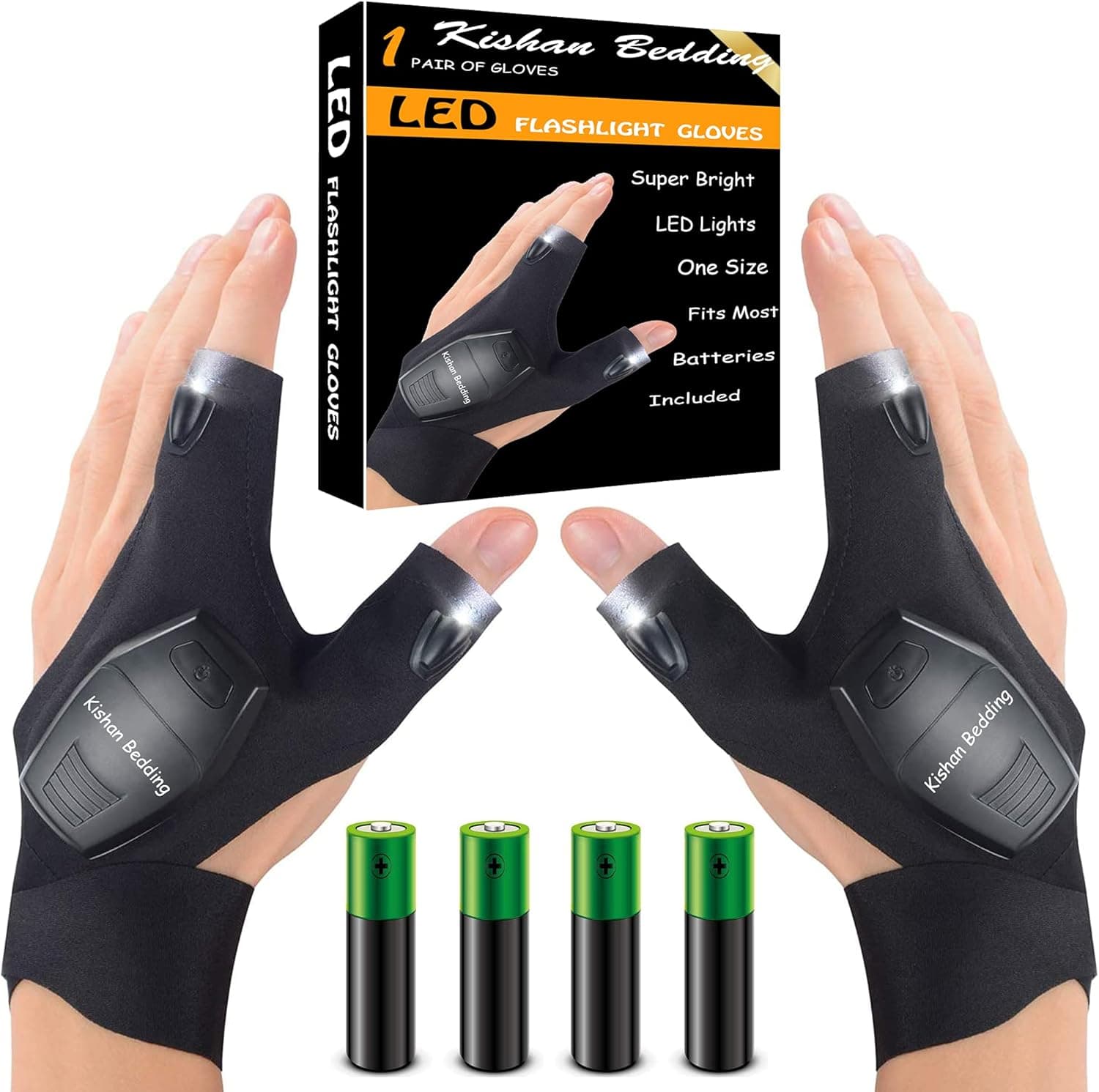 Kishan Bedding Gifts for Men Dad, LED Flashlight Gloves with AAA Batteries Unique Gadget Tools Gifts for Men, DIY Handyman, Father/Dad, Husband, Boyfriend, Him, Women