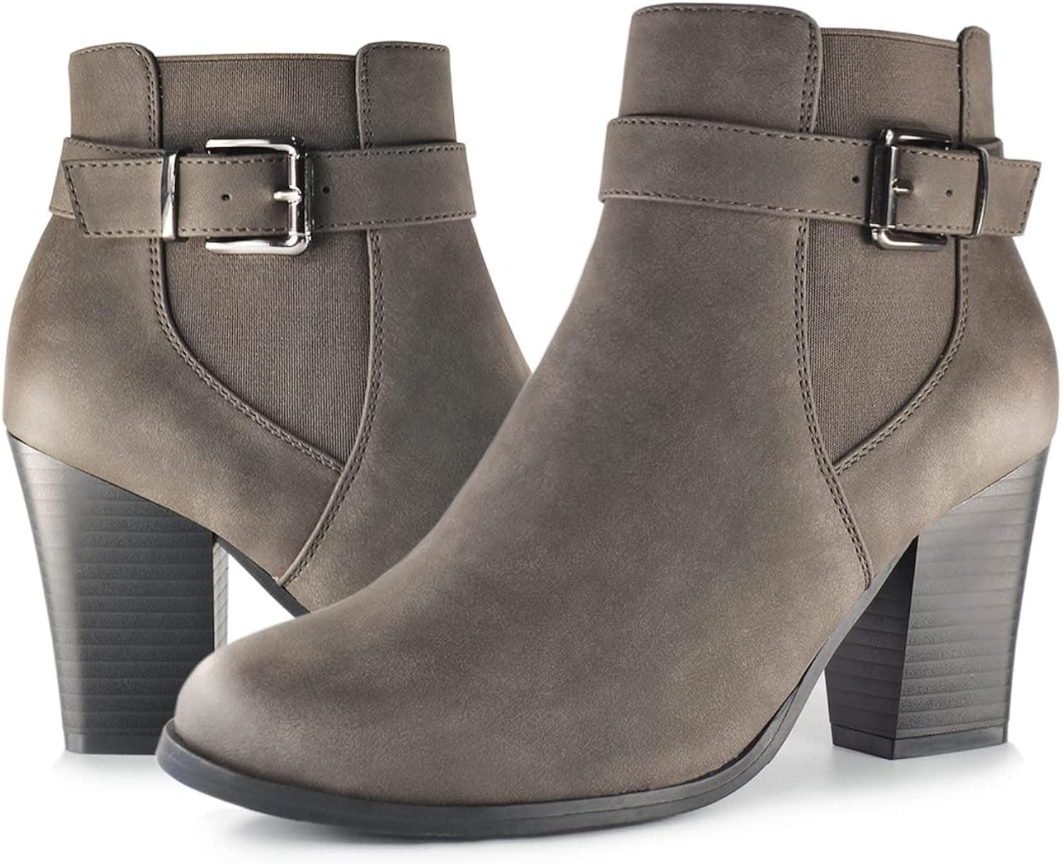 ZoiZum Women's Ankle Boots Pointed Toe Chunky Block Heel Buckle Strap Ankle Booties for Women（2022 new）