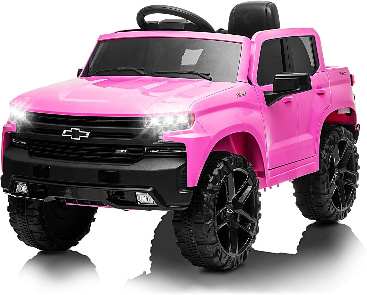 RCtown 12V Ride on Car, Battery Powered Licensed Chevrolet Silverado GMC Kids Ride On Truck, Toddler Electric Vehicles Toys w/ Remote Control, MP3/Bluetooth, Spring Suspension, LED Light (Pink)