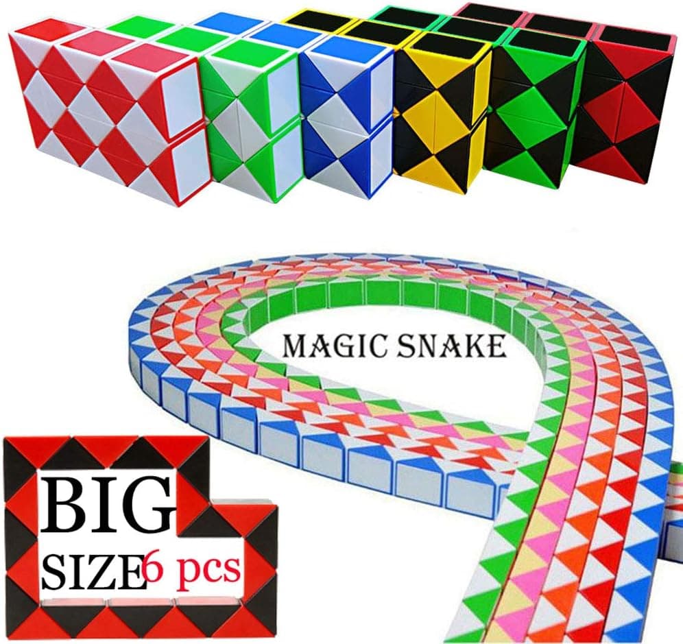 17" Magic Snake Toy Cube Set - The Colorful 3D Brain Teaser Puzzles - DIY Patterns Sensory Toys| Twist Puzzle Snake for Stress Relief and Anxiety, Great Educational Toy for Kids and Adult (Pack of 6)