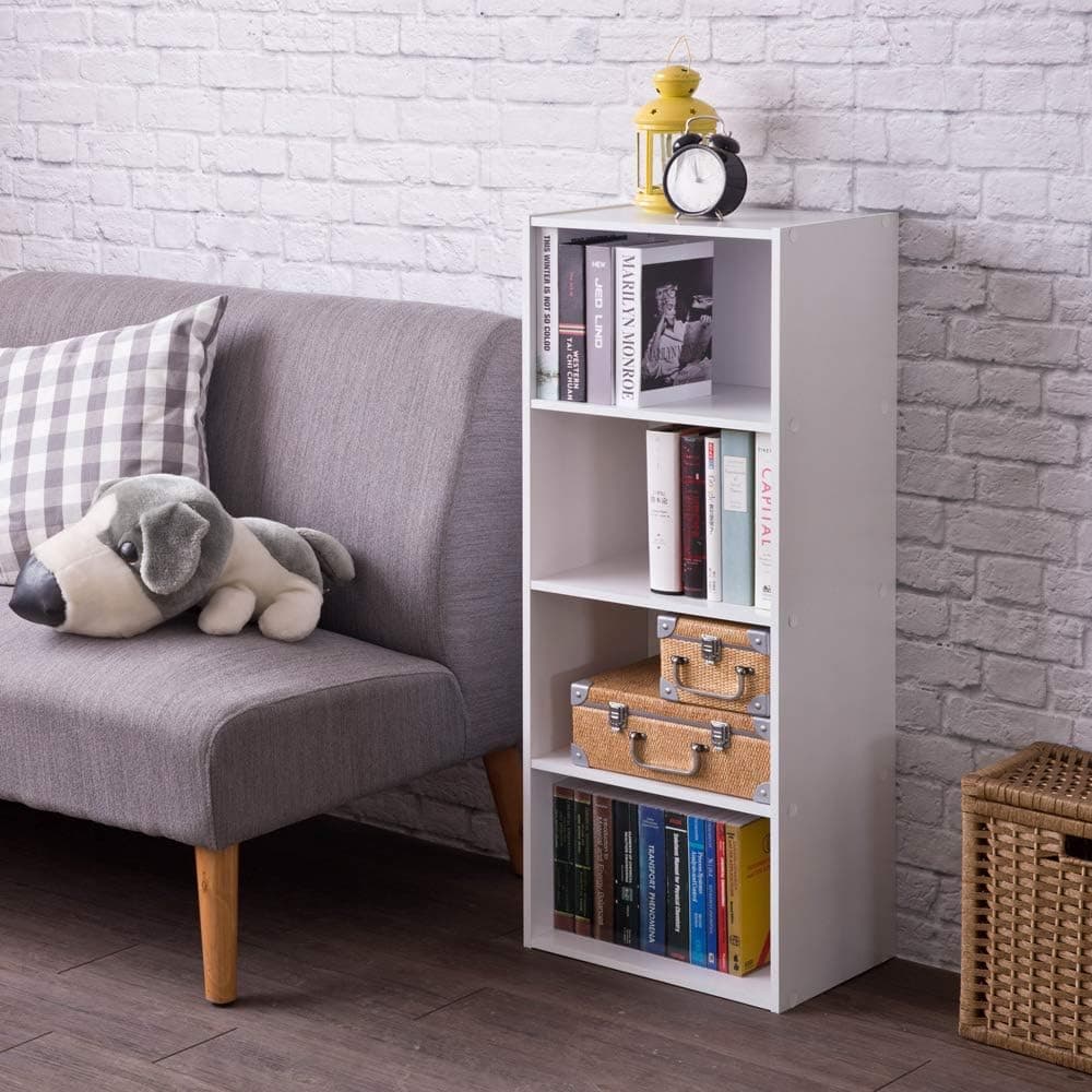 Frama Heavy Duty DIY 4-Shelf Storage Bookcase Premium Laminated Ultra Thick Particle Board Stackable Organizer, White