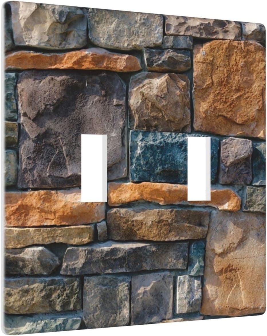 Stone Texture Pattern Farmhouse Light Switch Cover Wall Plate Double Toggle 2 Gang Decorative for Women Room Kitchen Bedroom Personalized decorate