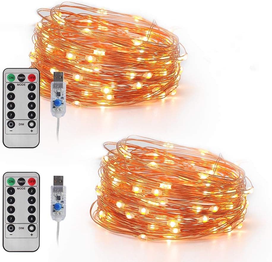 LED Fairy Lights Plug in Led String Lights 32.8FT 100 LED USB Twinkle Fairy Lights with Remote, 8 Modes Warm Light Copper Wire Lights for Bedroom Christmas (2 Pack, 32.8 ft)
