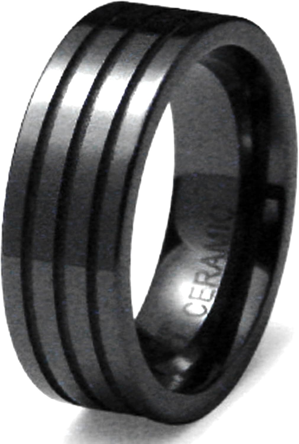 Payless Outlet 8 MM Black Ceramic 3-Line Groove Strip Wedding Band Ring