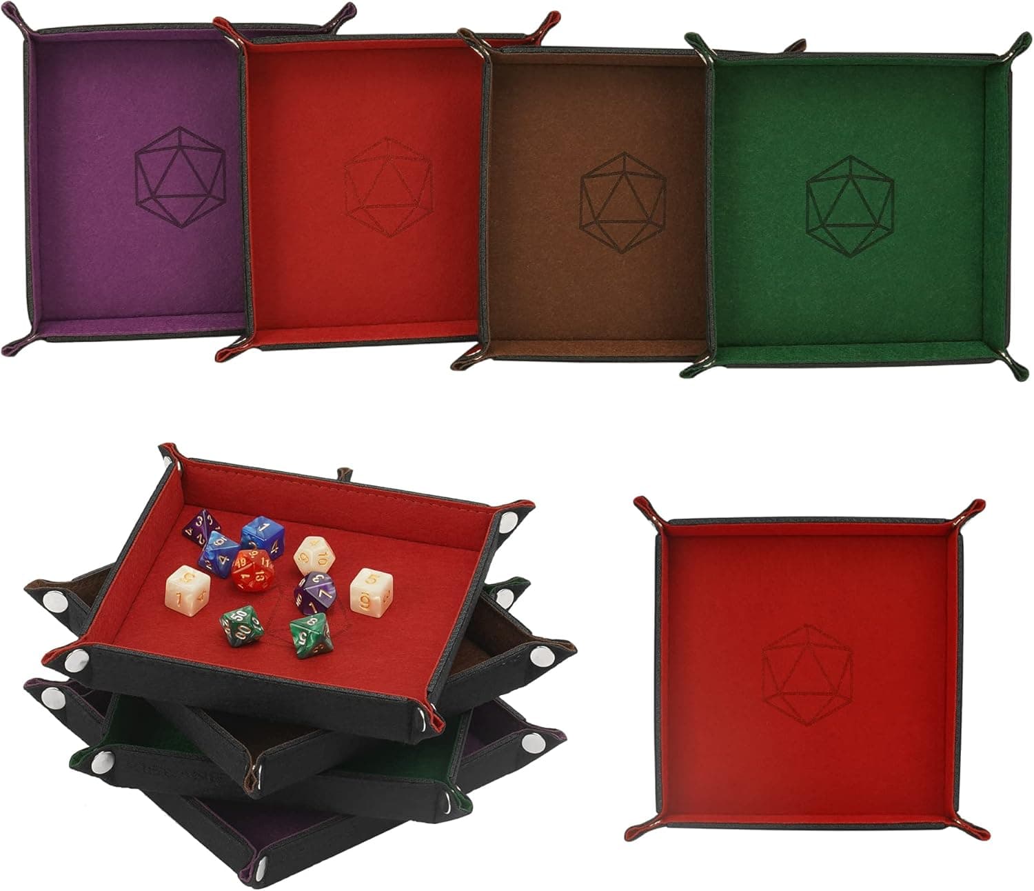 KISLANE Dice Tray 4 Pieces Folding Dice Tray, Felt Dice Tray Holder for DND, RPG, MTG and Other Board Games (Violet, Coffee, Green and Red)