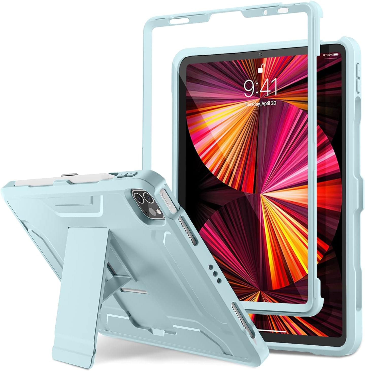 DTTO New iPad Pro 11 inch Case 2022(4th Gen)/2021(3rd Gen), [Screen Protector] Dual Layer Full Body Protection Cover with Pencil Holder, Also Fit iPad Pro 11’’ 2020&2018/iPad Air 5/Air 4 - Sky Blue