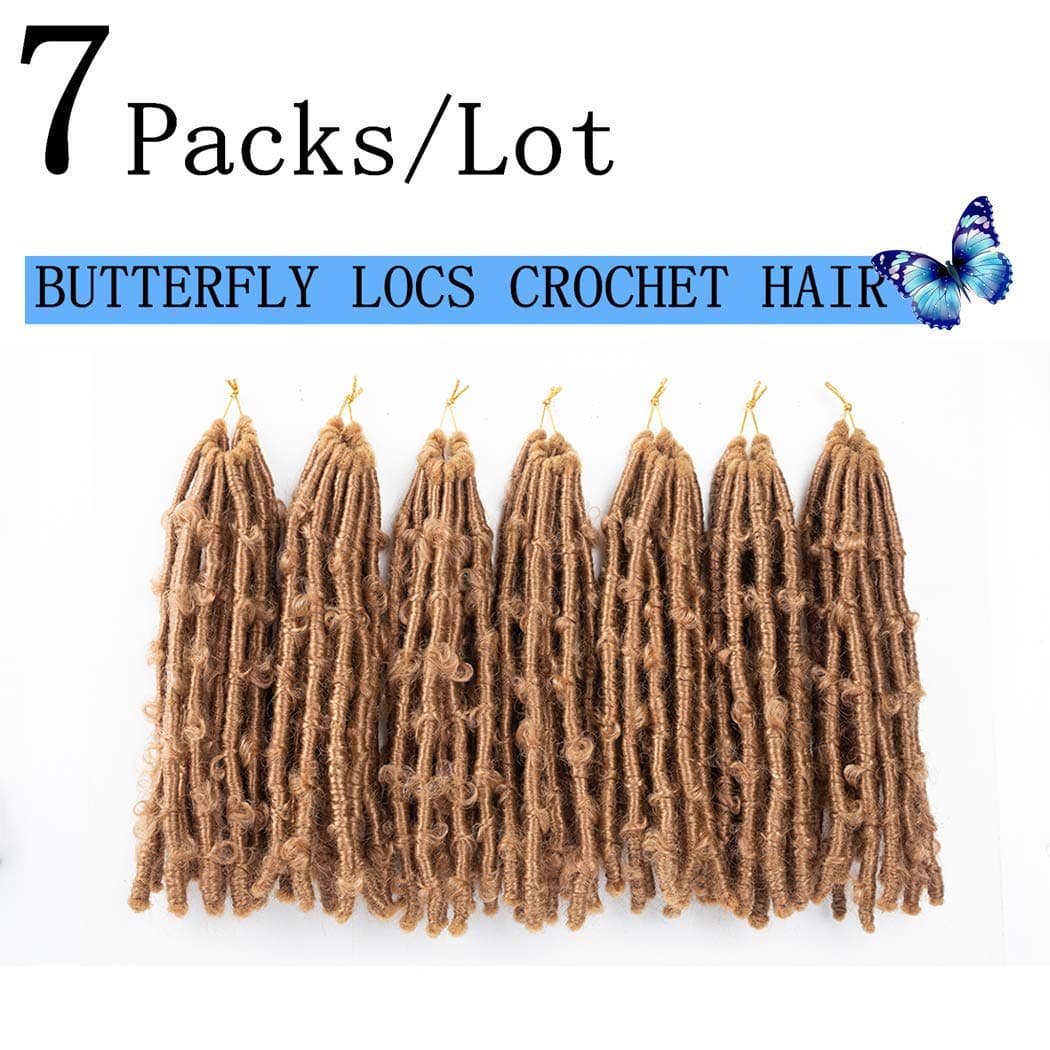 7 Packs Butterfly Locs Crochet Hair, Pre Looped Distressed Locs Crochet Braids Short Crochet Locs Hair 12 Strands/pack Synthetic Braiding Hair Extensions (12 Inch, #27)