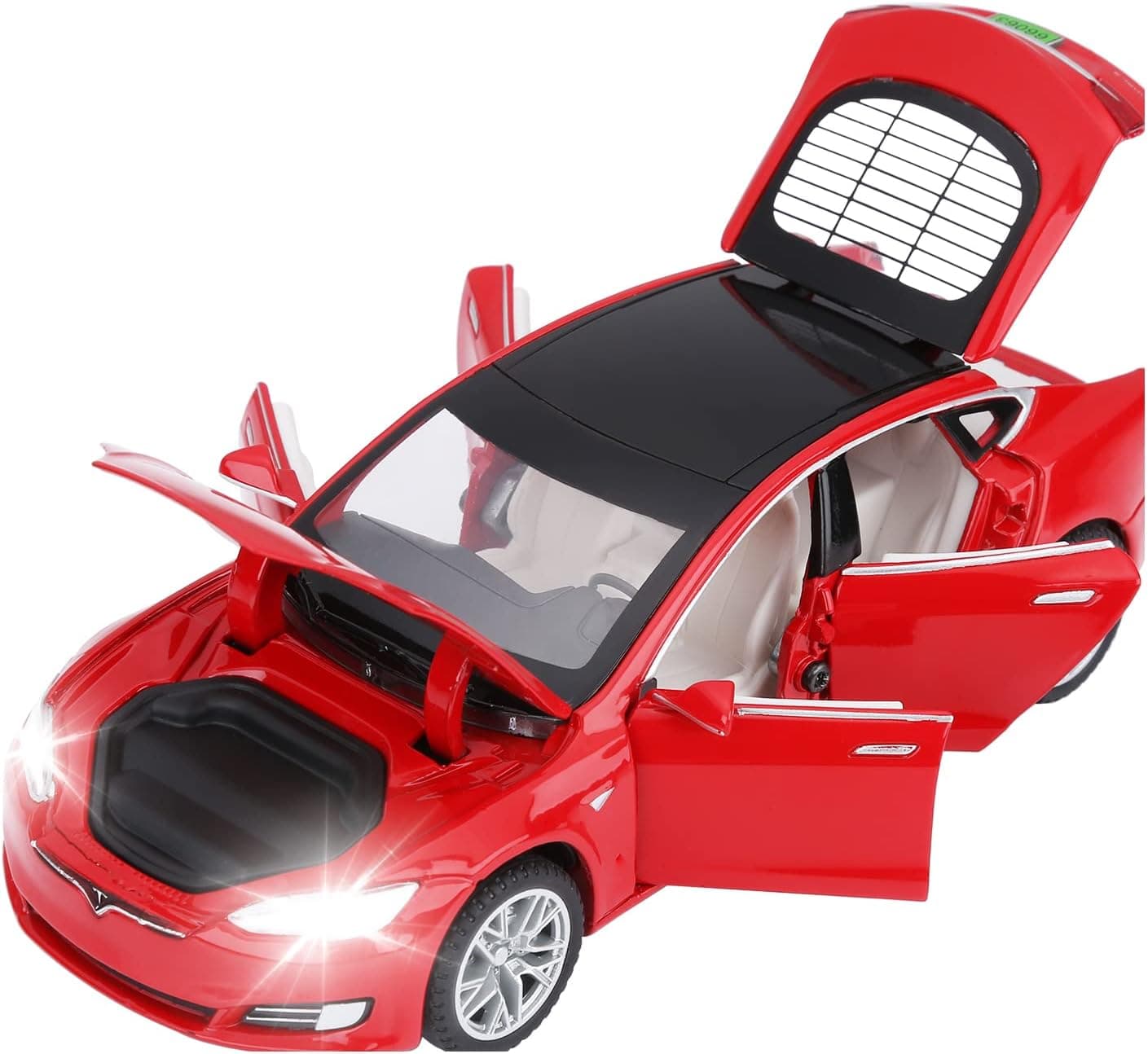 SASBSC Toy Cars Model S Die Cast Metal Model Cars with Door Open Light and Sound Pull Back Car Toys for Boys and Girls 3-12 Years Old (RED)