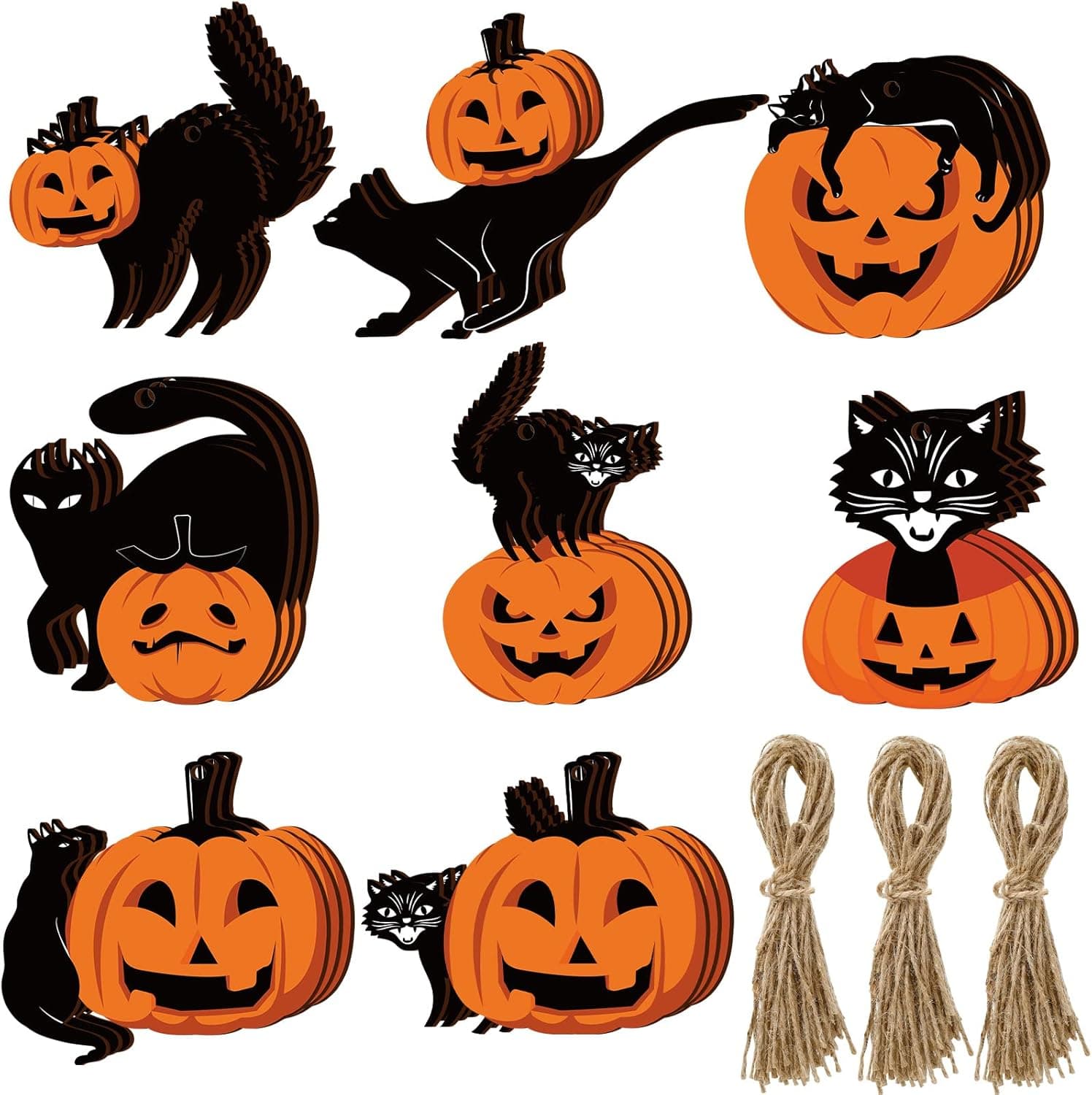 24 Pieces Halloween Tree Ornaments Felt Wooden Hanging Pumpkin Black Cat Ornaments Craft Halloween Decoration for Home Party Decor (Wood, Cool)