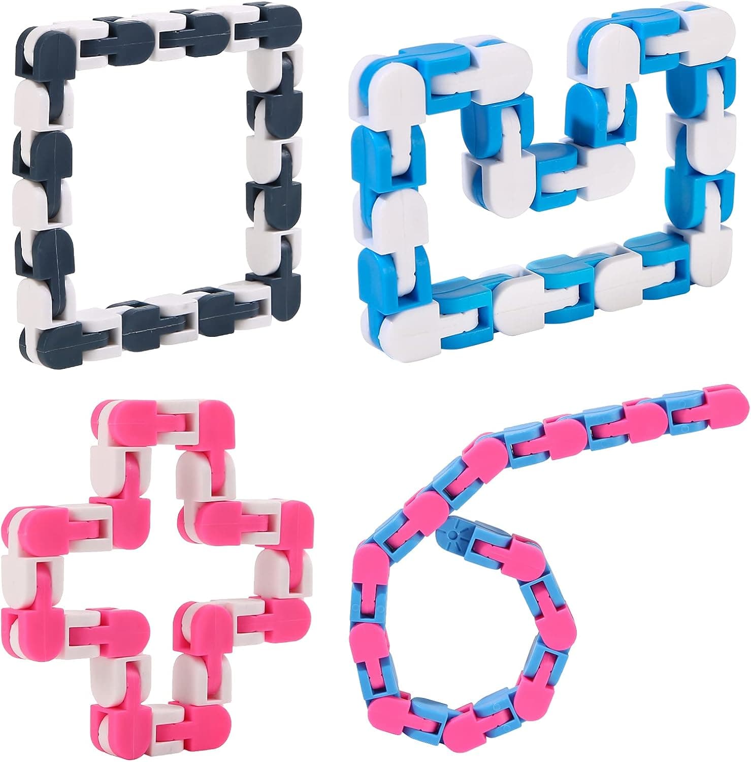Kavkabox Wacky Tracks Fidget Toys 4 Pack,Snake Fidget Toys for Sensory Kids,Snap Finger Fidget Packs, Snake Puzzles Bulk for Stress Relief, Goodie Bags Fillers Assorted Colors