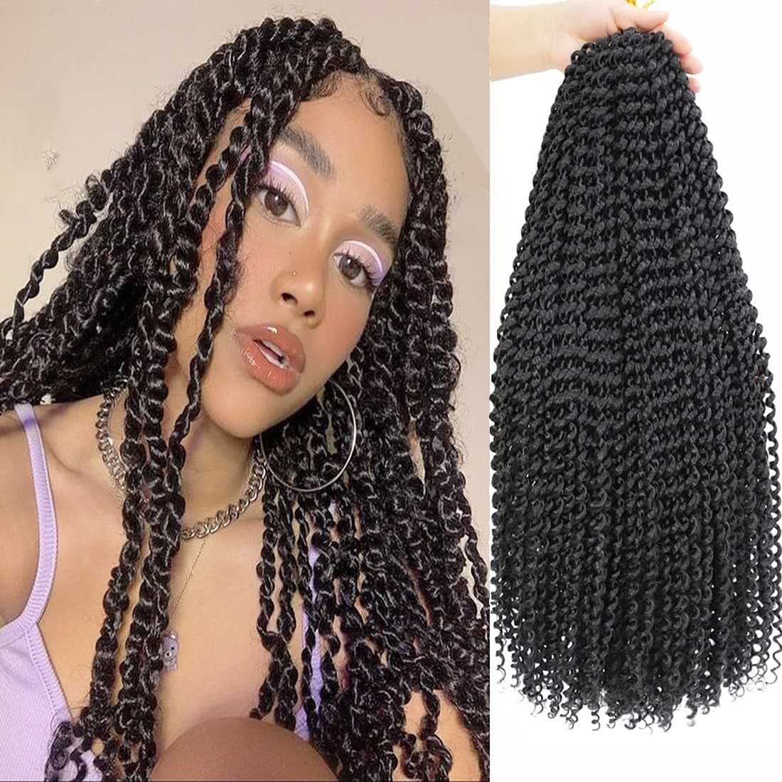 6Packs Passion Twist Hair 18Inch Water Wave Crochet Hair Natural Black Color Synthetic Crochet Hair Extensions for Black Women (18Inch, 1B#）