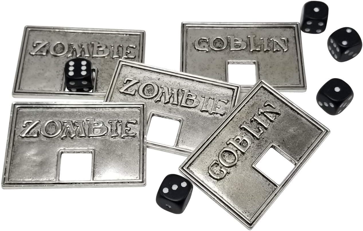 MTG Metal Tokens, Zombies one Side - Goblins Other Side, 5 Pack with Dice for Magic The Gathering Creature Counters CCG