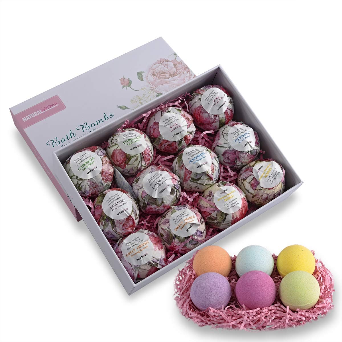 Bath Bombs Couples Gift Set for Women for Mom, Luxury 12 pcs 3.5oz Individually Wrapped Gifts for Her, Handmade All Natural and Moisturizing with Organic Essential Oils and Flowers