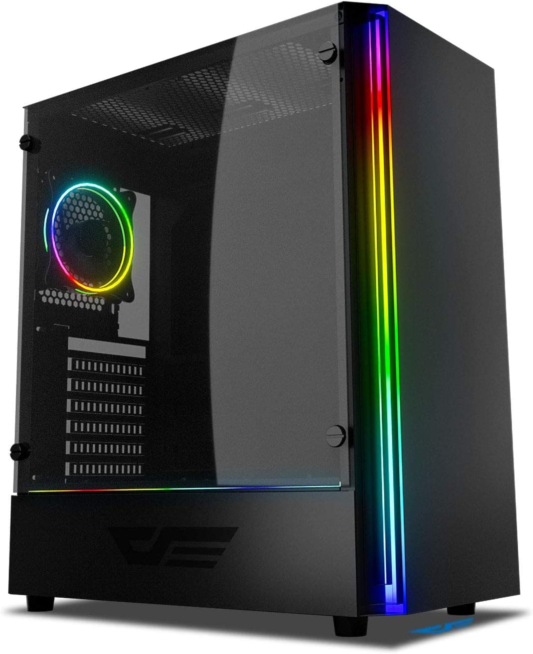 darkFlash J11 Black ATX Mid-Tower Desktop Computer Gaming Case USB 3.0 Ports Tempered Glass Windows with 1pcs 120mm LED MR12 RGB Fan Pre-Installed