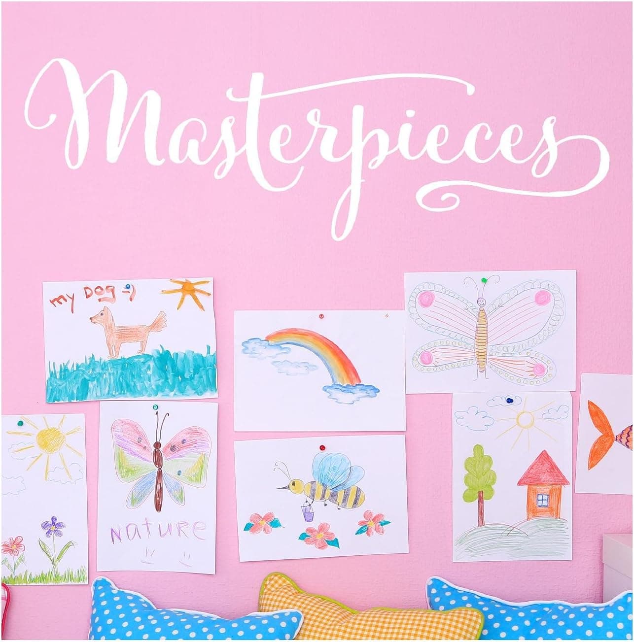 Masterpieces Vinyl Lettering Wall Decal Sticker (White, 12.5"H x 40"L)