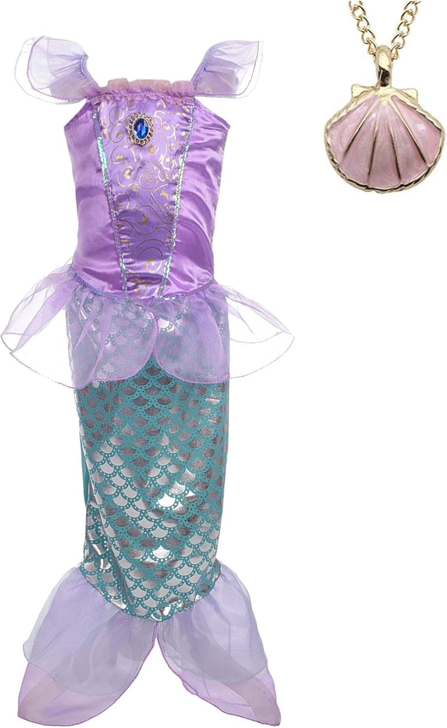 Lito Angels Girls Princess Dress Up Mermaid Costume Fairy Tales Mermaid Outfit with Necklace