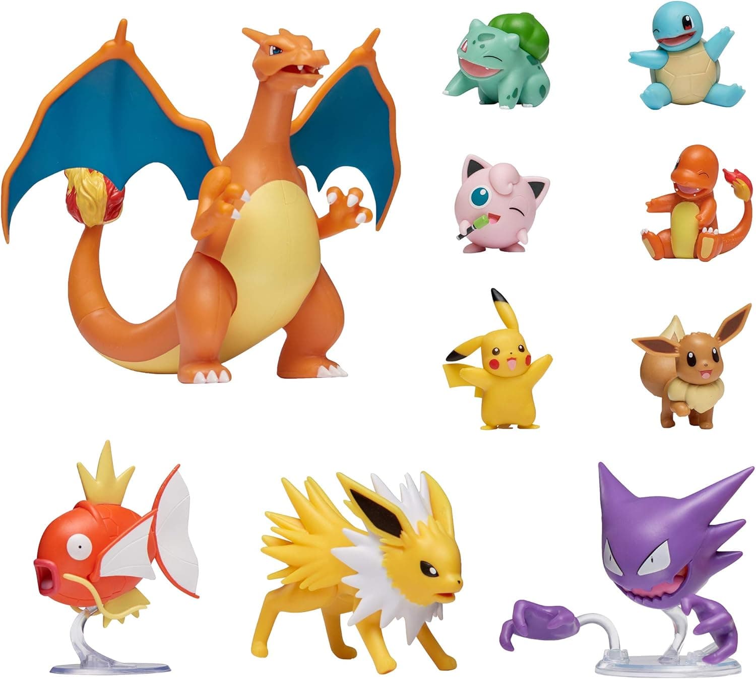 Pokemon Official Ultimate Battle Figure 10-Pack - 2" Pikachu, 2" Charmander, 2" Squirtle, 2" Bulbasaur, 2" Eevee, 2" Jigglypuff, 3" Magikarp, 3" Haunter, 3" Jolteon, 4.5” Charizard (Amazon Exclusive)