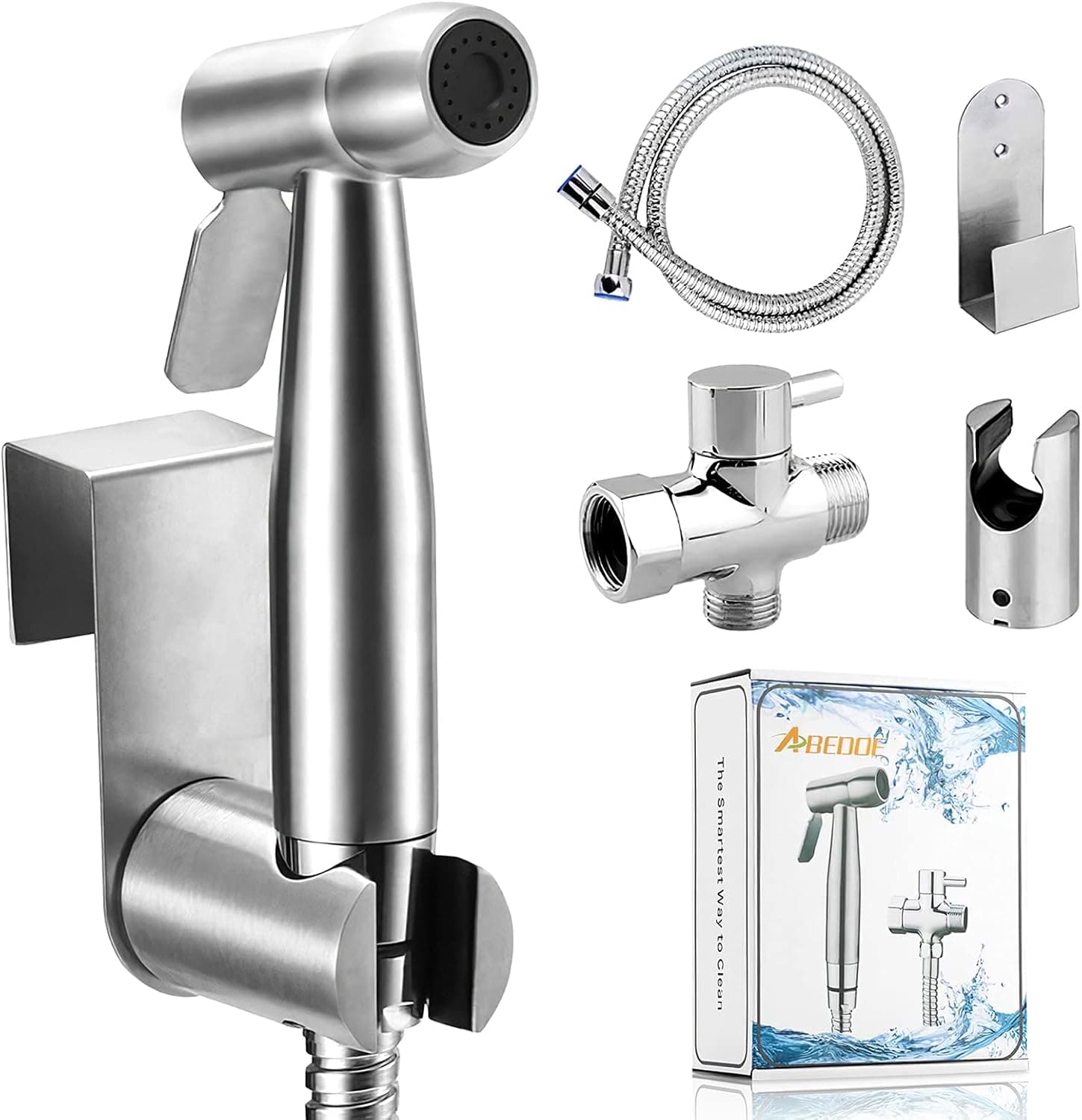 ABEDOE Hand Held Bidet Toilet Sprayer Kit Bathroom Cloth Diaper Washer Portable Shower Sprayer Stainless Steel Spray for Personal