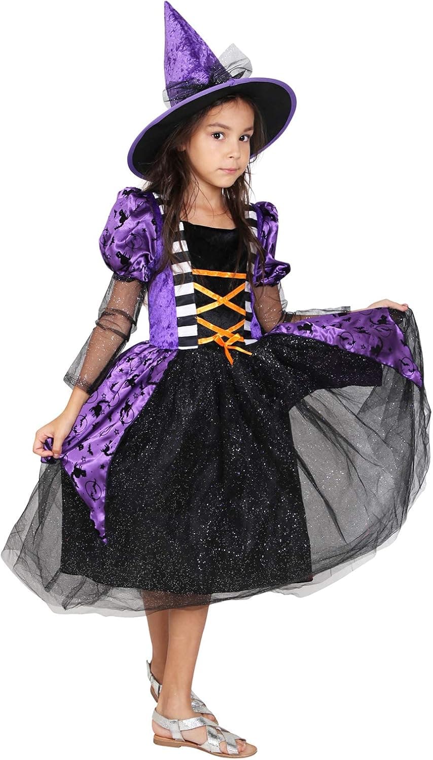 Girls Witch Costume Halloween Fairytale Deluxe Set