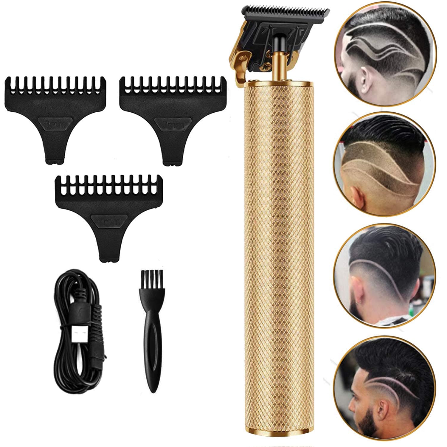 Electric Pro Li Outliner Clippers Cordless for Men Grooming Kits T-Blade Close Cutting Trimmer 0mm Zero Gap Baldhead Beard Shaver Barbershop Rechargeable Hair Clippers（Gold）