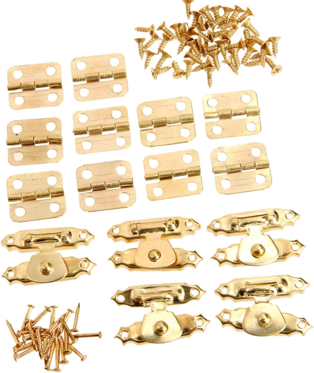 5Pcs Antique Gold Jewelry Wooden Box Case Toggle Hasp Latch +10Pcs Cabinet Hinges Iron Vintage Hardware Furniture Accessories 1-