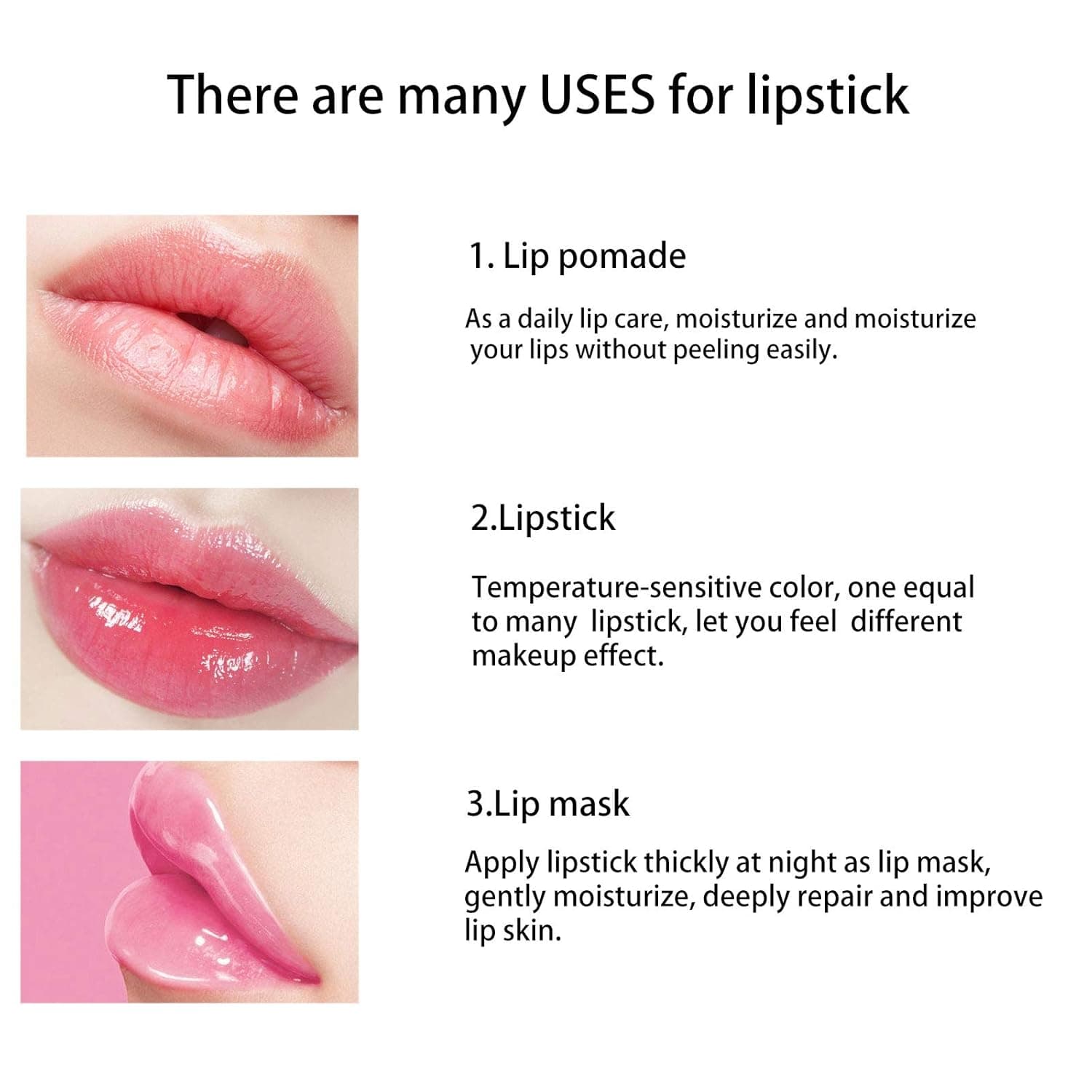 Ownest 3 Pcs Temperature Change Lipstick Set, Color Change Lipstick Moisturizing Lipstick Magic Color Lipstick Crystal Jelly Lipstick Waterproof Long Lasting Lip Makeup -Green