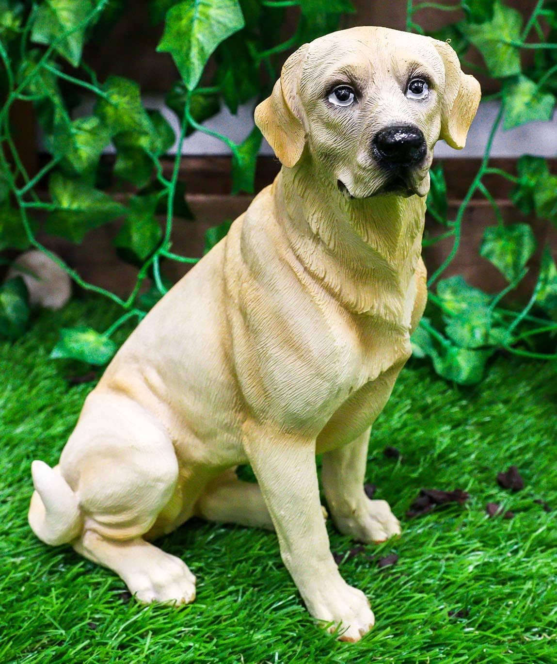 Ebros Sitting Adorable Yellow Labrador Retriever Mother with Puppy Statue 11.25" H Golden Retriever Dog Home Decor Sculpture Animal Realistic Figurine with Glass Eyes