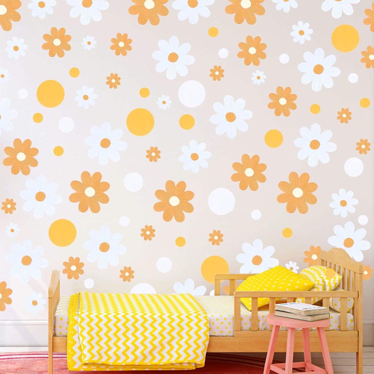 JIAOAO 1 Set (238 Pieces) Daisy Flower Wall Stickers Self-Adhesive Wall Stickers Flower Wall Sticker Daisy Floral Wall Stickers for Bedroom Livingroom Wall Art Decor.