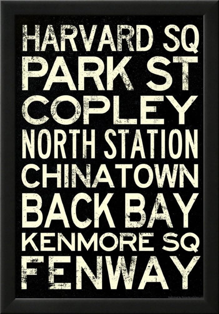 Boston MBTA Stations Vintage Subway RetroMetro Travel Poster Framed Poster 15 x 21in