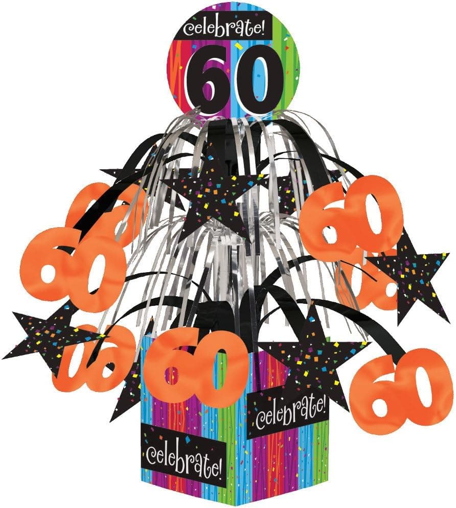 Creative Converting Party Decoration Metallic Foil Cascading Centerpiece, Milestone Celebrations 60th , 8.5 inch -