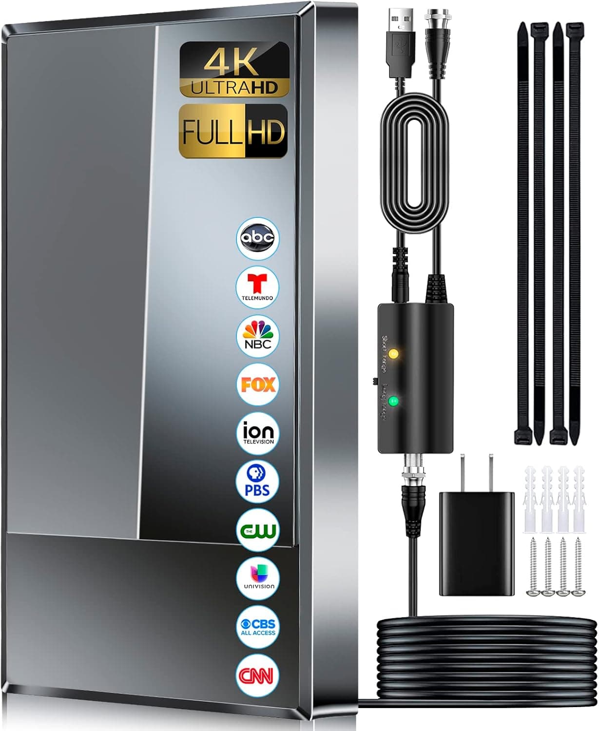 2023 TV Antenna for Smart TV, 900+ Miles Range, Digital HD Indoor Outdoor Antenna Upgraded Amplifier Signal Booster Support 8K 4K HDTV 1080p Fire Stick All TVs VHF UHF - 45FT Premium Cable/AC Adapter